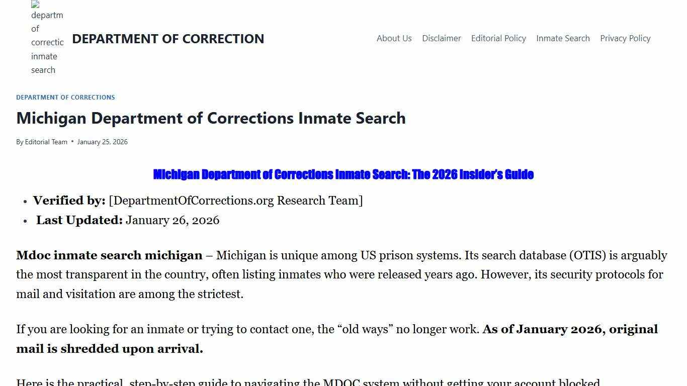 Michigan Department of Corrections Inmate Search